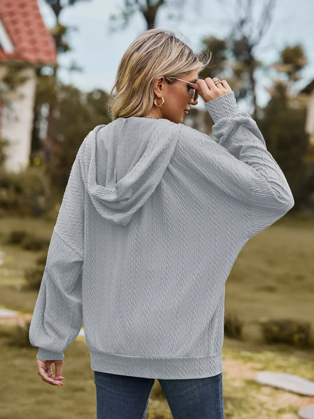 Zip Up Drawstring Long Sleeve Hooded Jacket, image 17