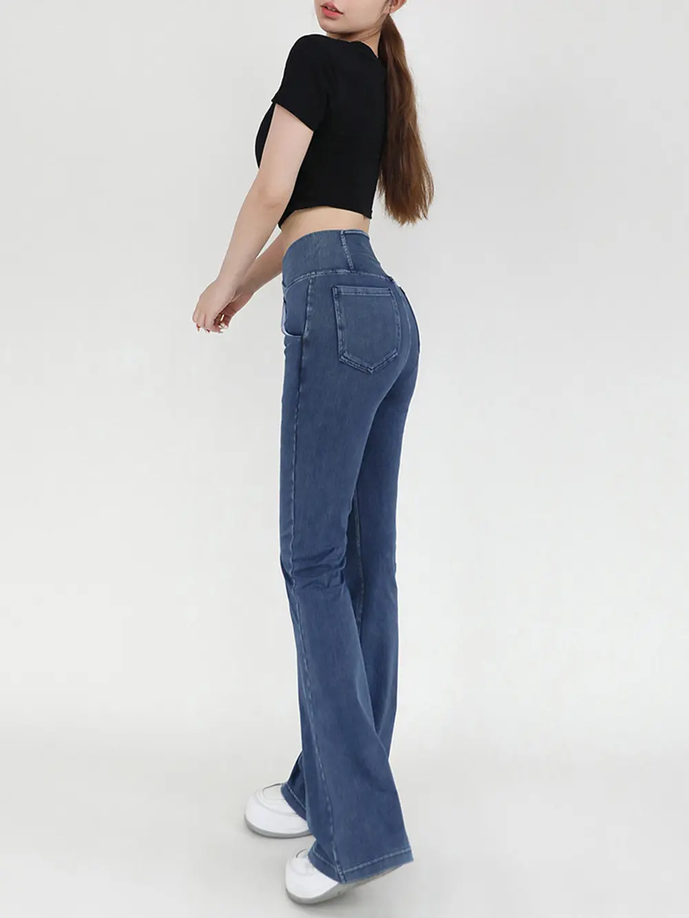 Wide Waistband Bootcut Jeans with Pockets, image 5