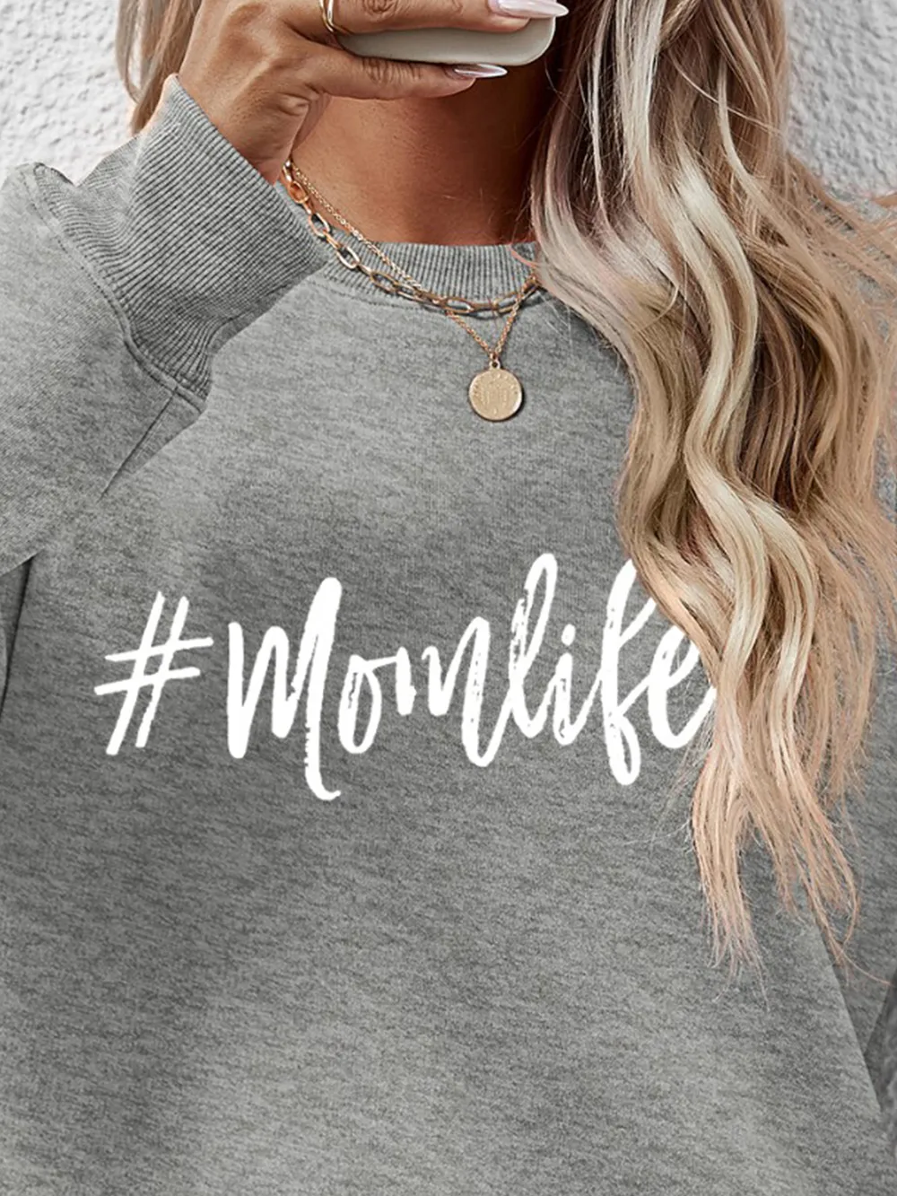 Letter Graphic Round Neck Sweatshirt, image 17