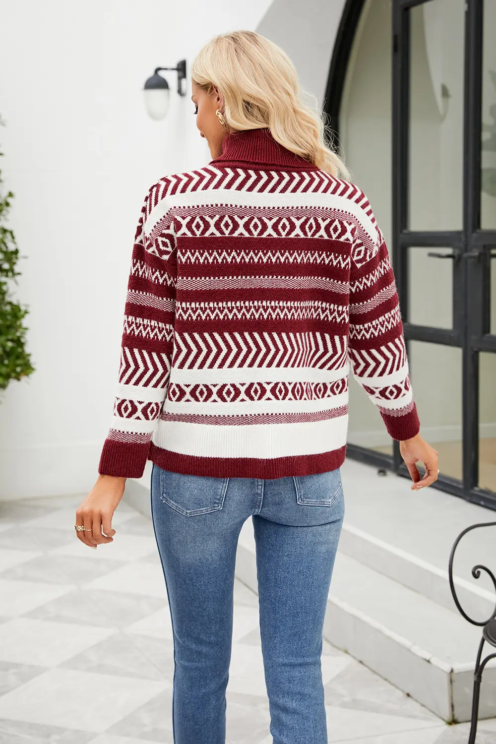 Geometric Turtleneck Long Sleeve Sweater, image 4