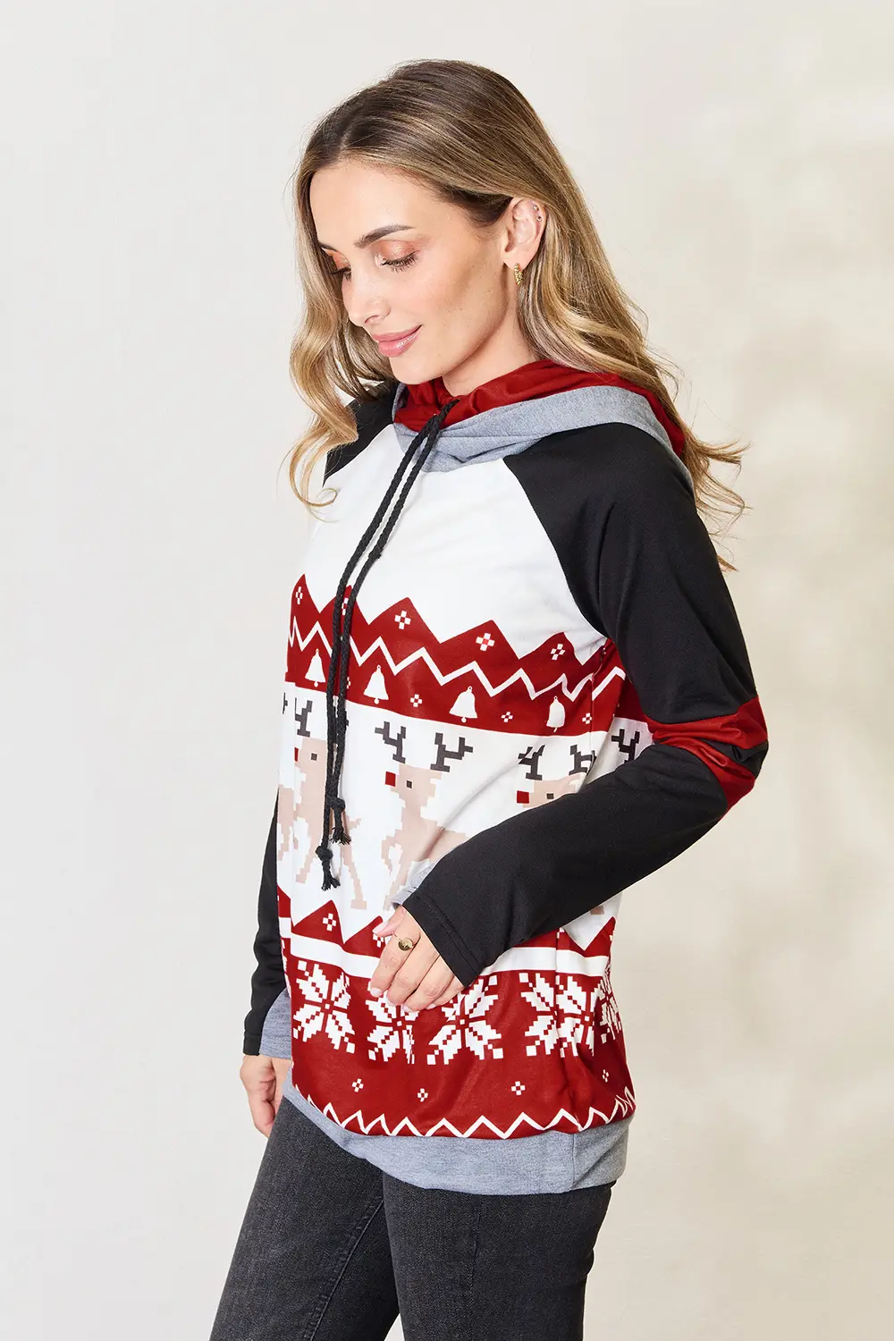 Full Size Christmas Drawstring Long Sleeve Hoodie, image 4