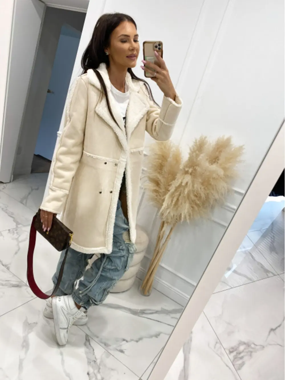 Lapel Collar Exposed Seam Buttoned Coat, image 7