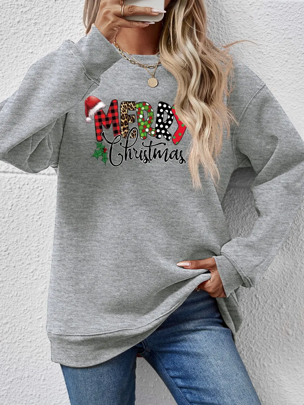 MERRY CHRISTMAS Round Neck Dropped Shoulder Sweatshirt, image 4