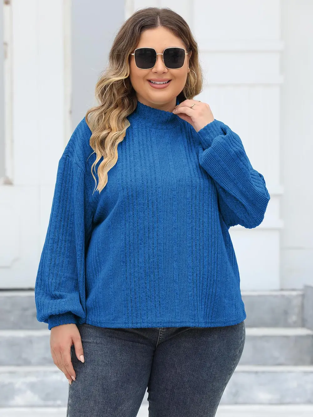 Plus Size Mock Neck Long Sleeve Knit Top, image 4