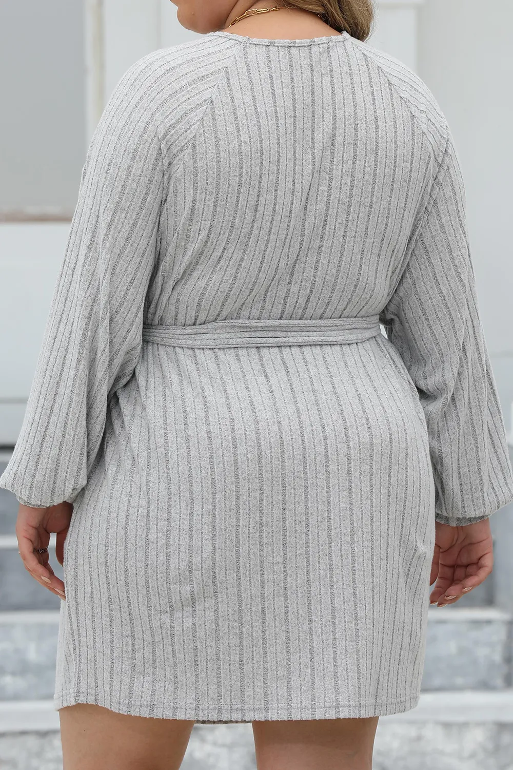 Plus Size Ribbed Tie Front Long Sleeve Sweater Dress, image 13