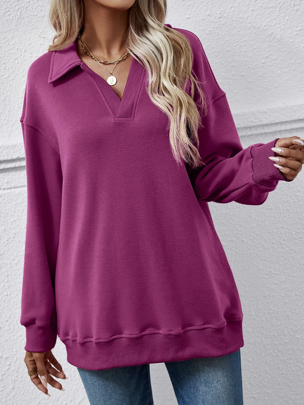 Collared Neck Dropped Shoulder Sweatshirt, image 7