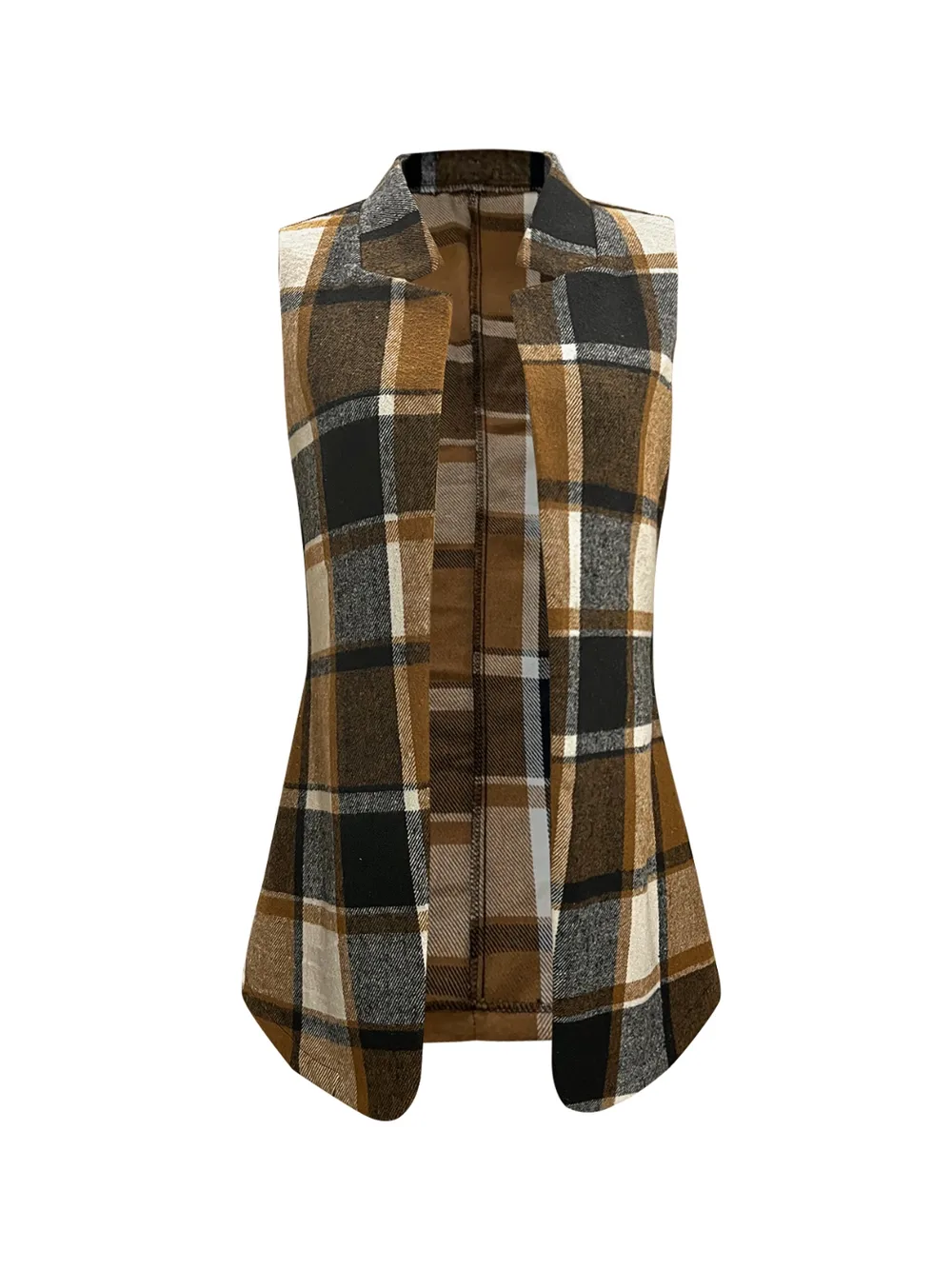 Plaid Open Front Collared Neck Vest, image 3