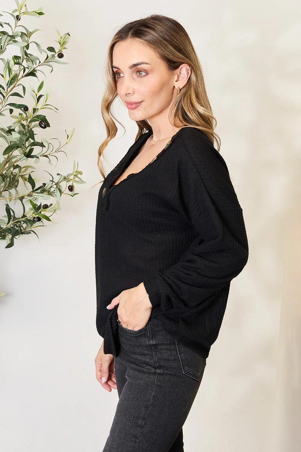 Buttoned Long Sleeve Blouse, image 3