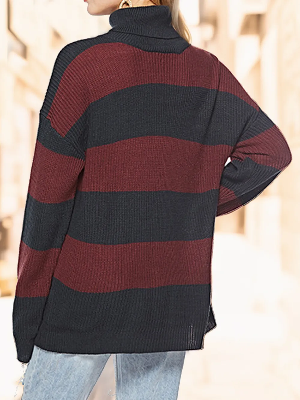 Striped Turtleneck Long Sleeve Sweater, image 3