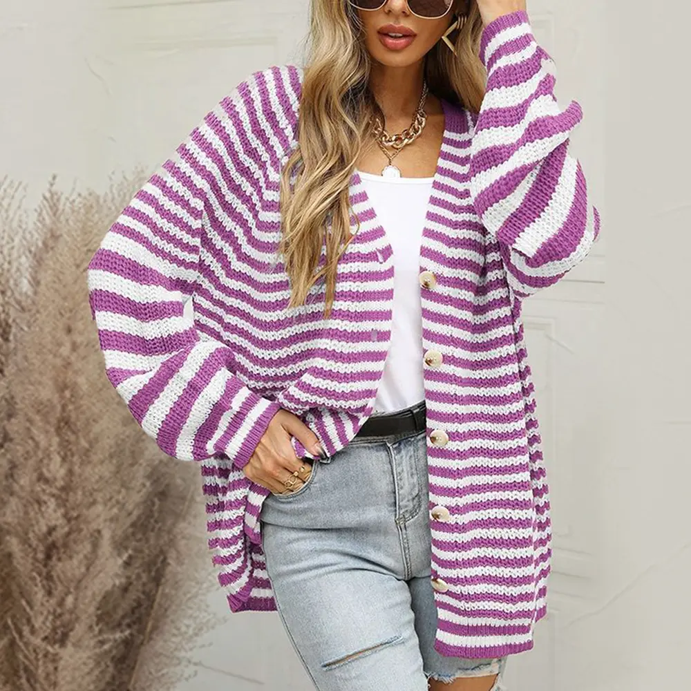 Striped Button Down Long Sleeve Cardigan, image 4