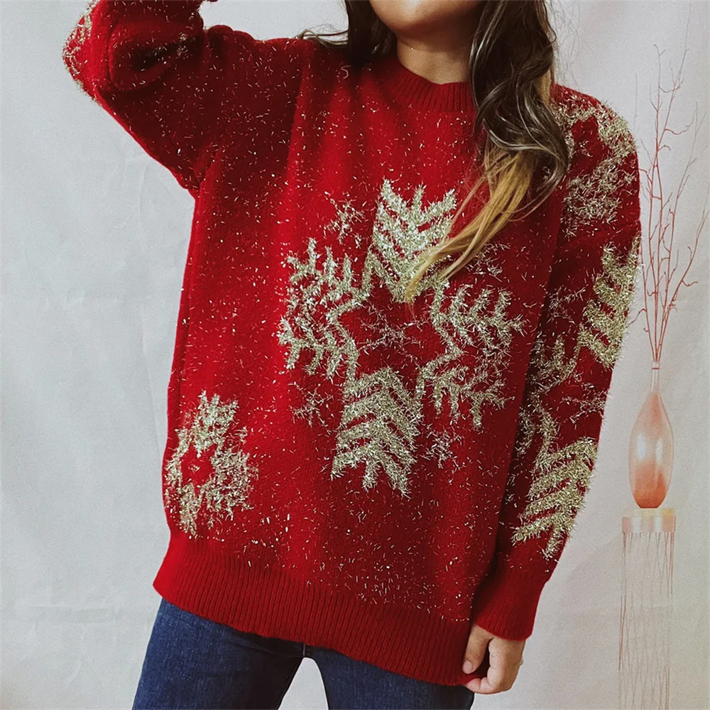 Snowflake Pattern Long Sleeve Sweater, image 4