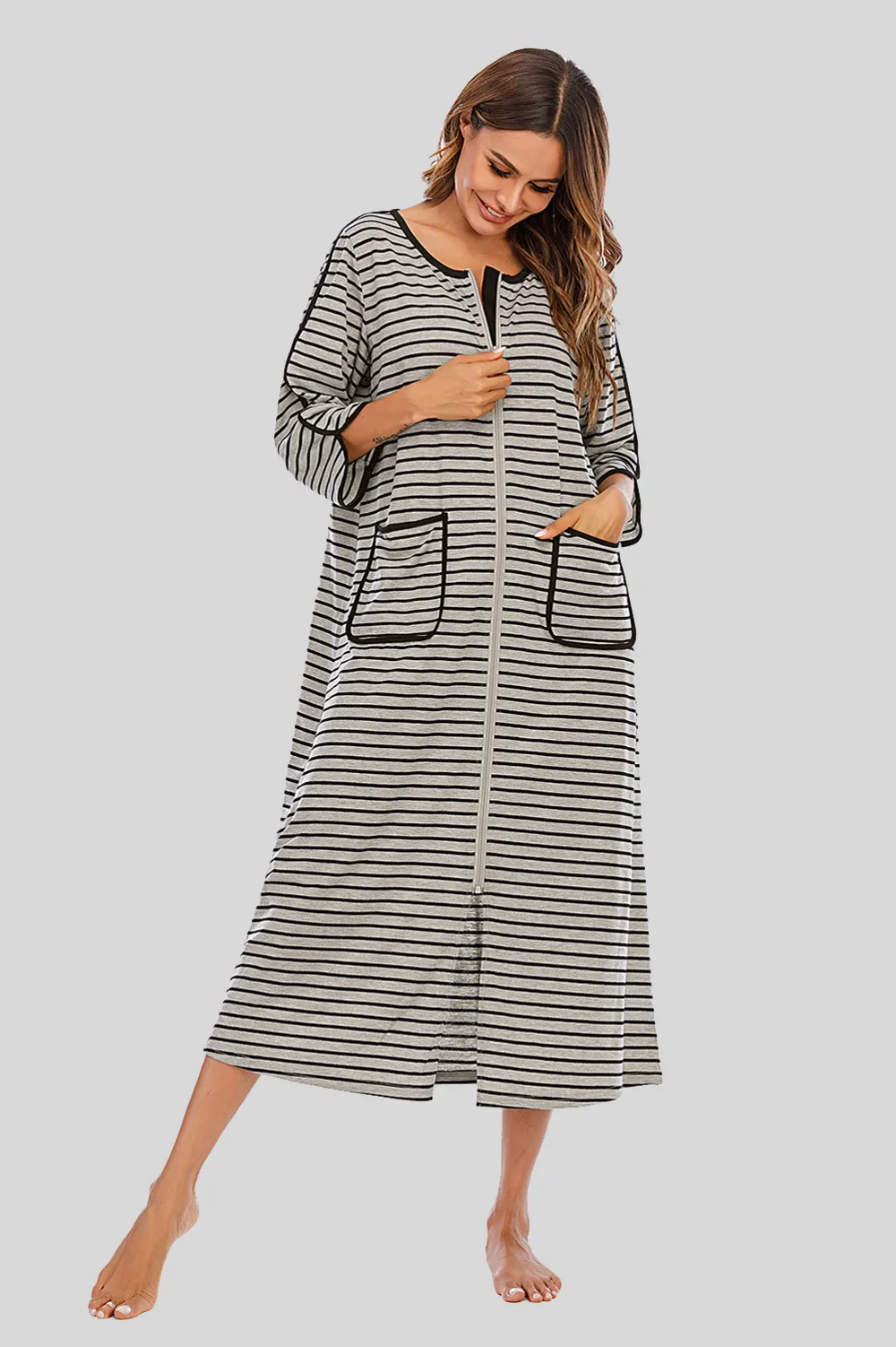 Round Neck Three-Quarter Sleeve Midi Night Dress, image 14