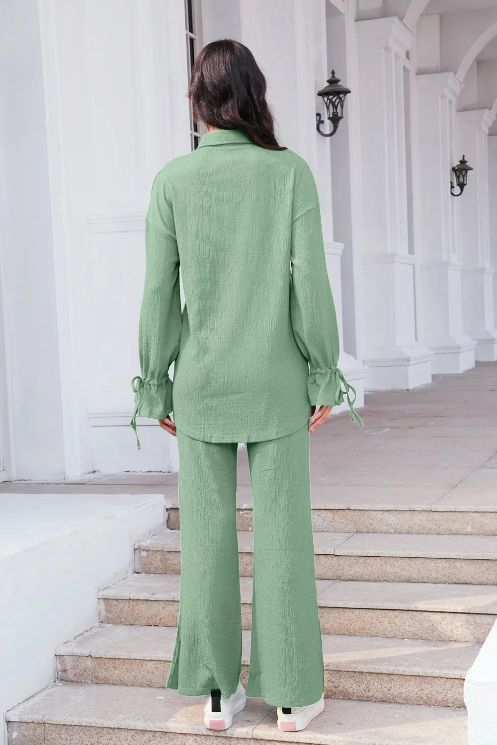 Drawstring Flounce Sleeve Shirt and Pants Set, image 21