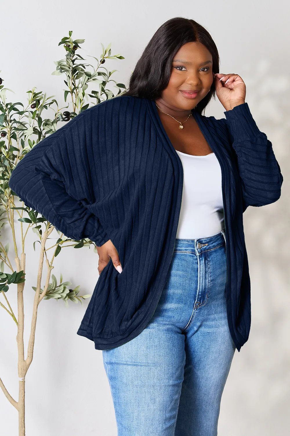 Full Size Ribbed Cocoon Cardigan, image 9