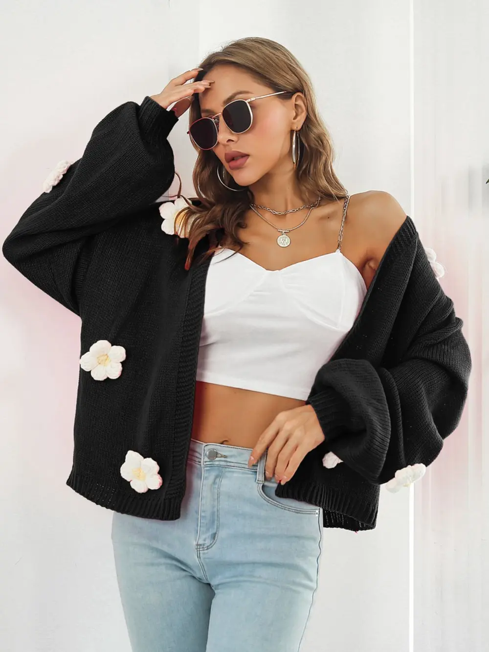 Floral Open Front Long Sleeve Cardigan, image 7