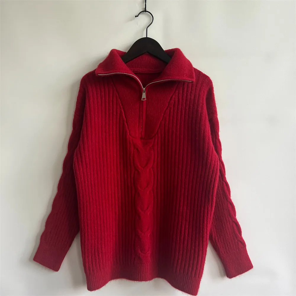 Ribbed Half Zip Long Sleeve Sweater, image 5