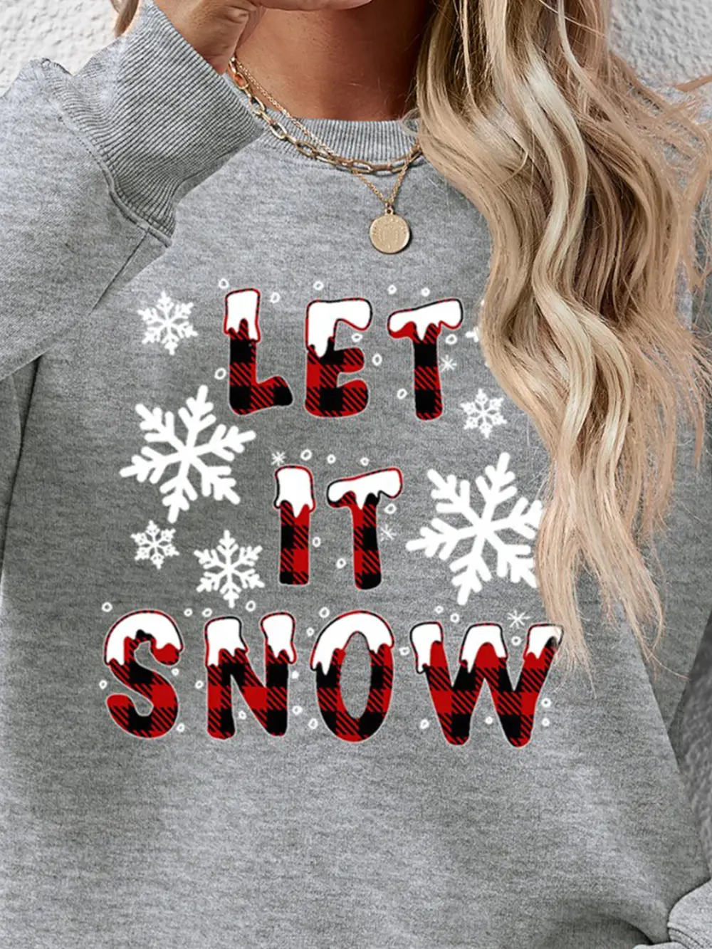 LET IT SNOW Round Neck Long Sleeve Sweatshirt, image 8