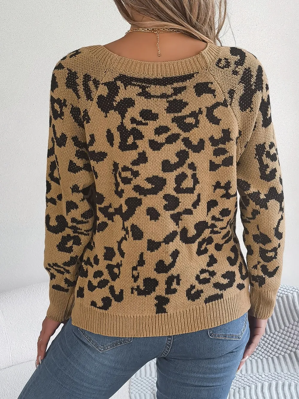 Leopard Buttoned Square Neck Sweater, image 3