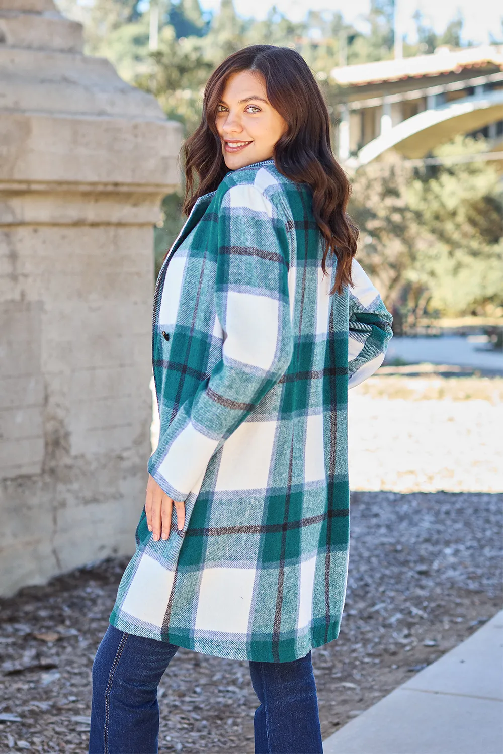 Full Size Plaid Button Up Lapel Collar Coat, image 5