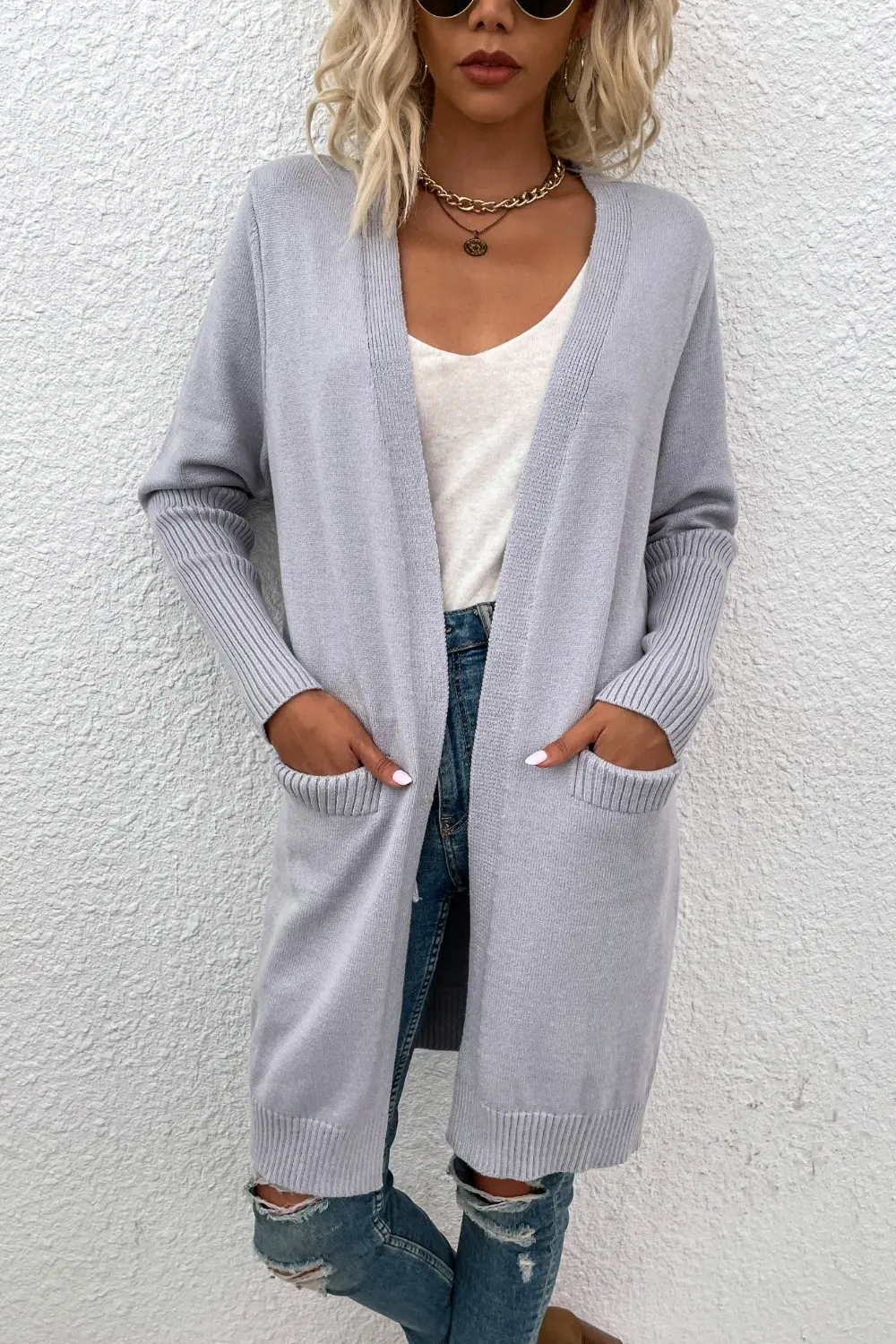 Open Front Long Sleeve Cardigan with Pockets, image 5