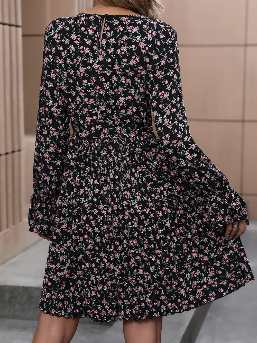 Floral Tie Front Long Sleeve Dress, image 2