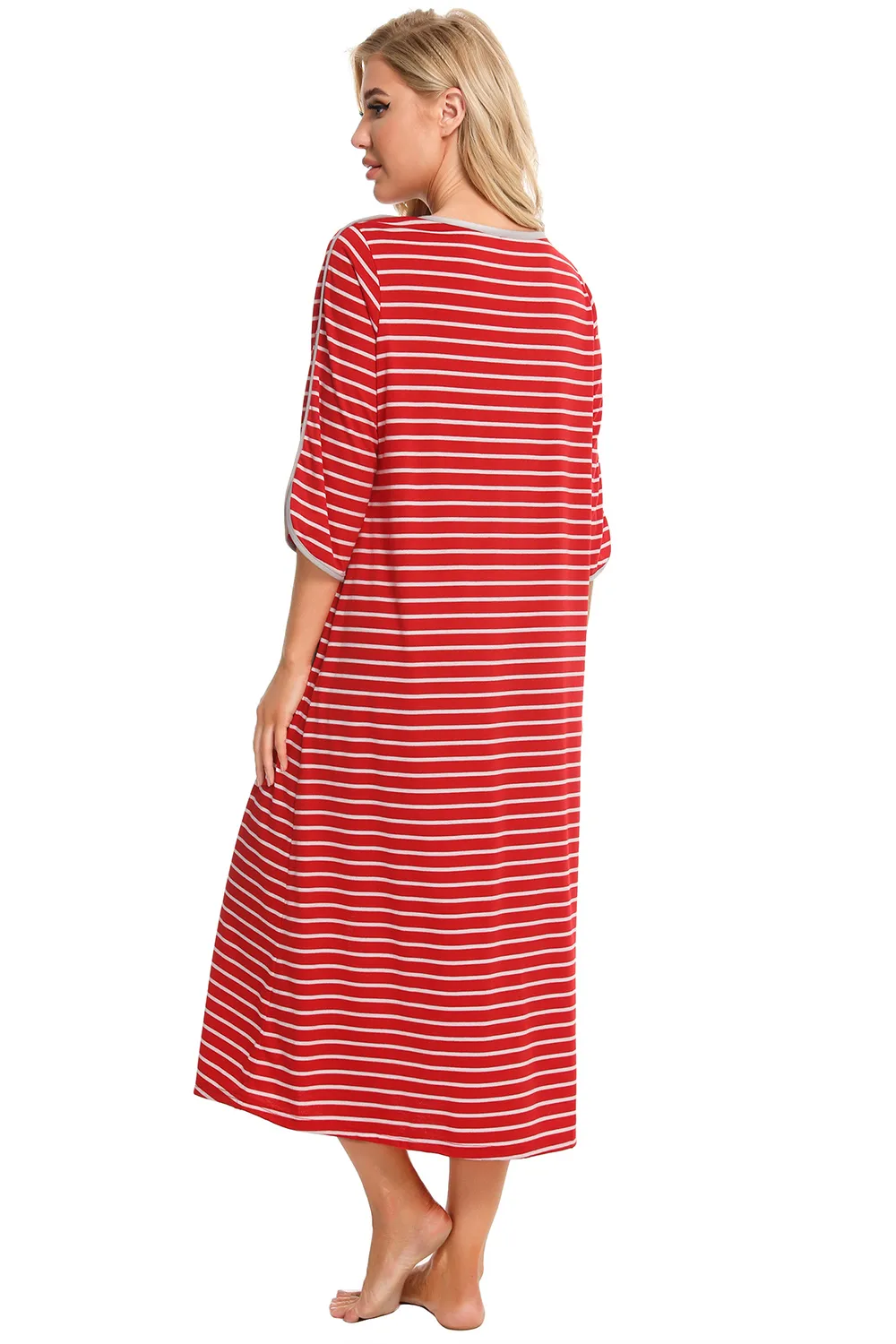 Round Neck Three-Quarter Sleeve Midi Night Dress, image 7