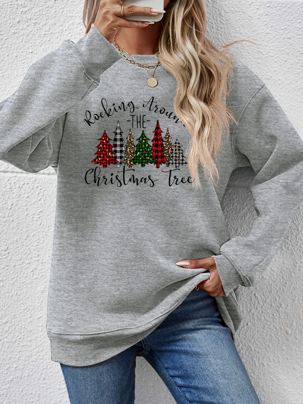 Christmas Tree Graphic Round Neck Sweatshirt, image 5