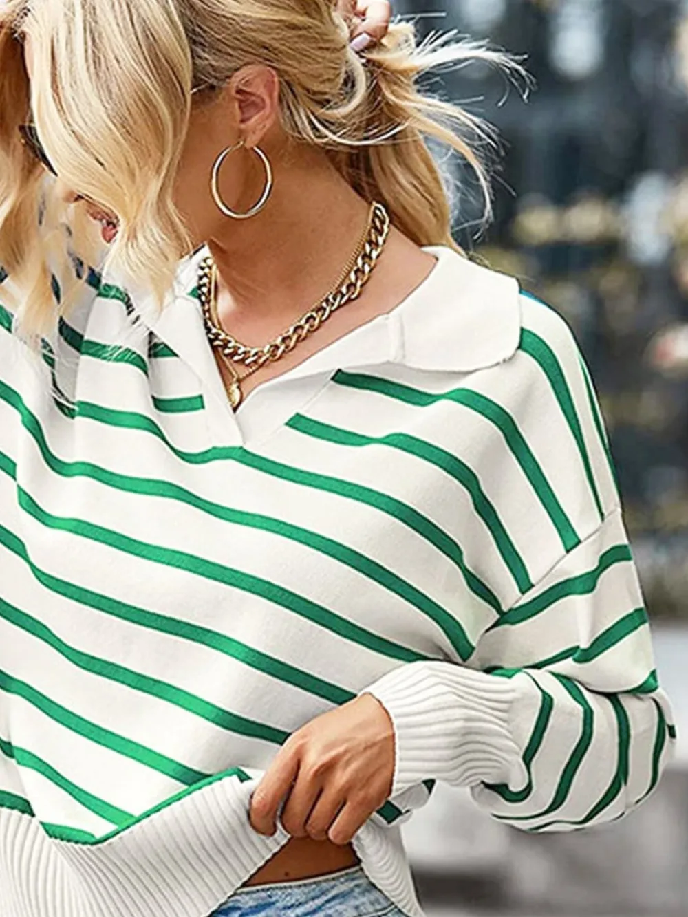 Striped Collared Neck Knit Top, image 9