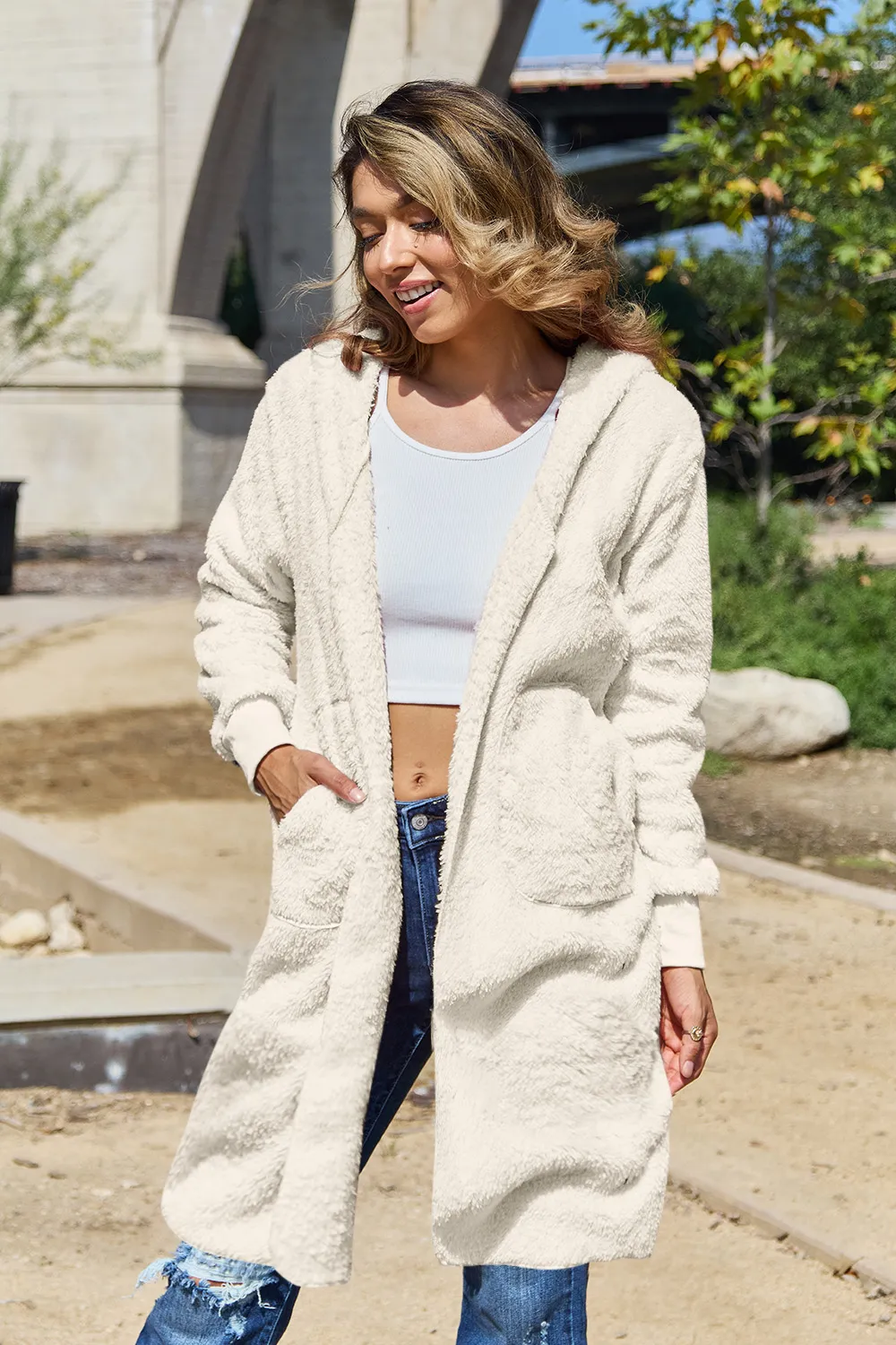 Full Size Hooded Teddy Bear Jacket with Thumbholes, image 10