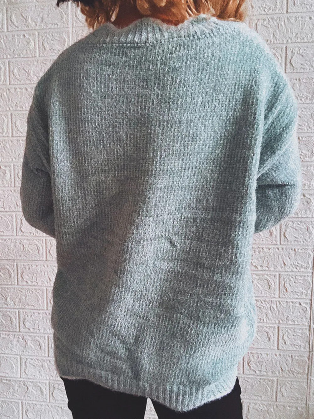 Notched Dropped Shoulder Long Sleeve Sweater, image 6