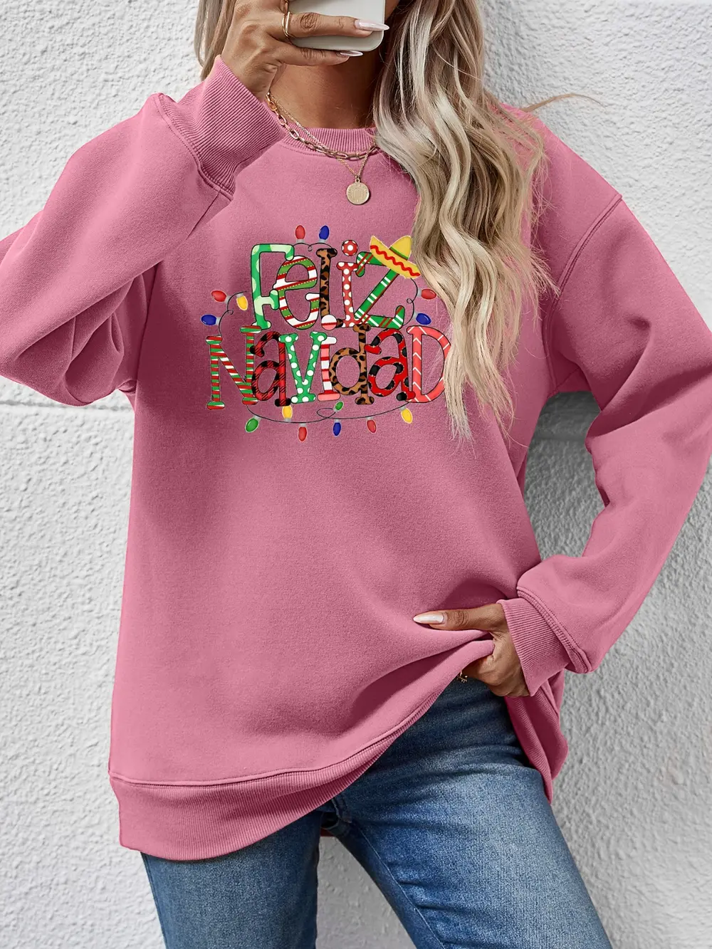 FELIZ NAVIDAD Round Neck Drop Shoulder Sweatshirt, image 2