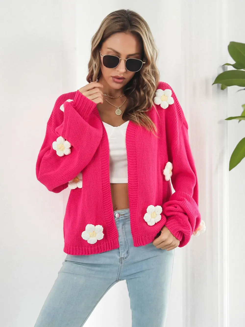 Floral Open Front Long Sleeve Cardigan, image 5