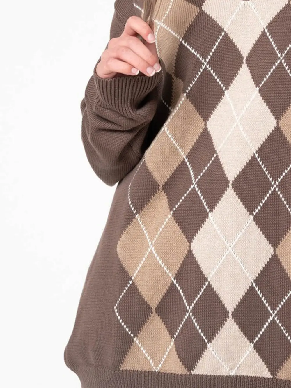 Geometric V-Neck Long Sleeve Sweater, image 5