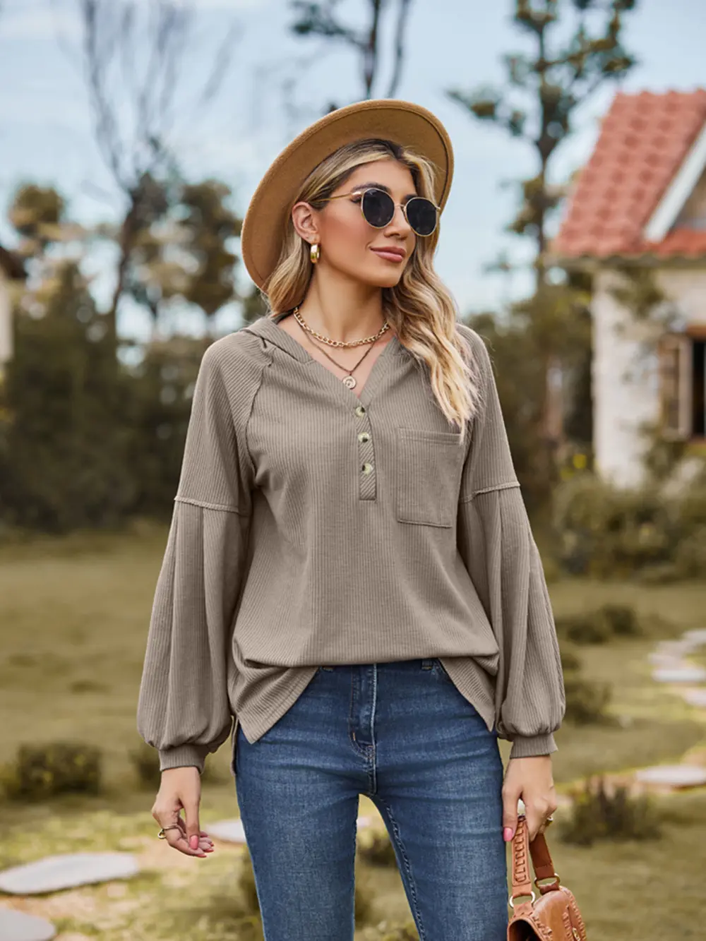 Dropped Shoulder Button-Down Hoodie, image 14