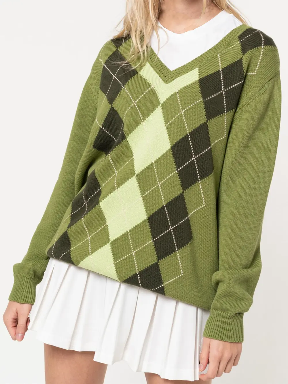 Geometric V-Neck Long Sleeve Sweater, image 6
