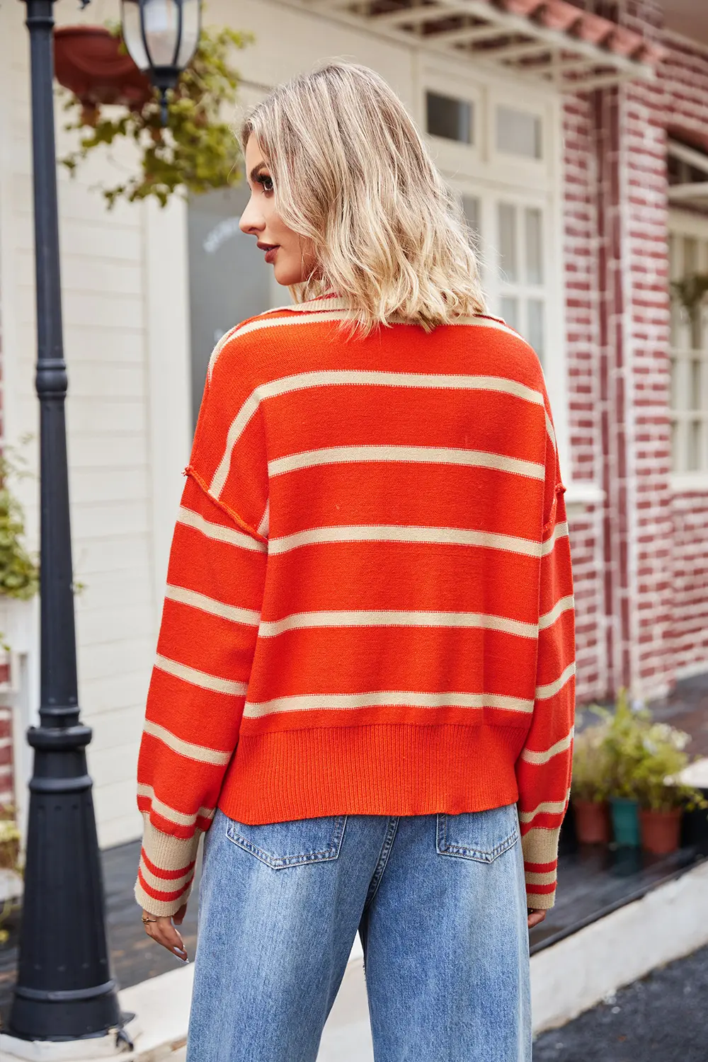 Striped Johnny Collar Sweater, image 3