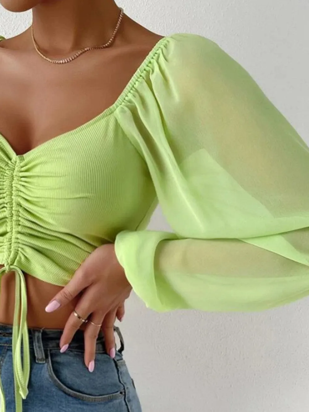 Drawstring Sweetheart Neck Cropped Top, image 6