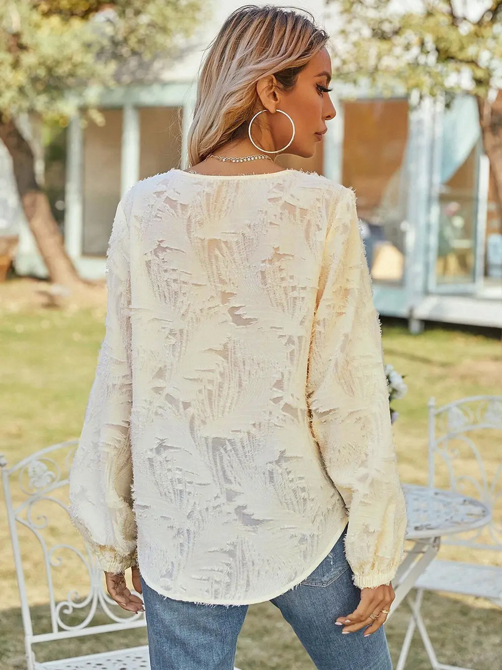 V-Neck Long Sleeve Blouse, image 3