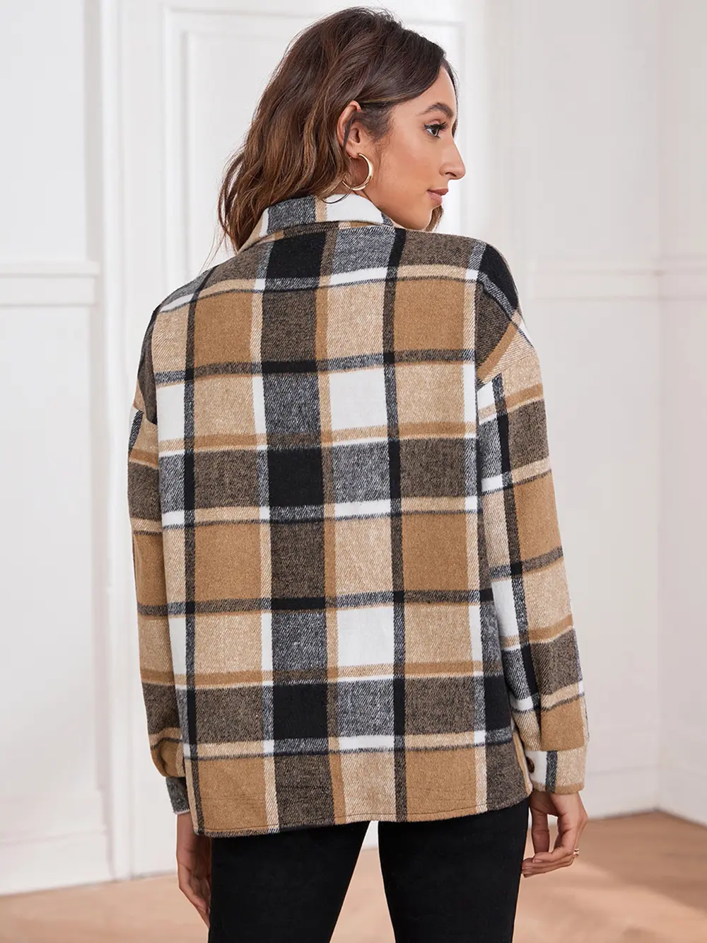 Plaid Collared Neck Button Down Jacket, image 6