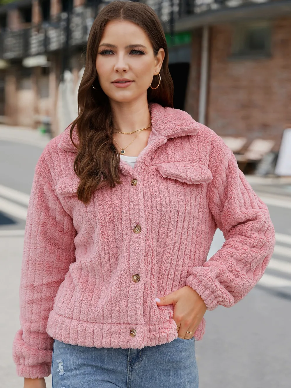 Collared Neck Button Up Jacket, image 3