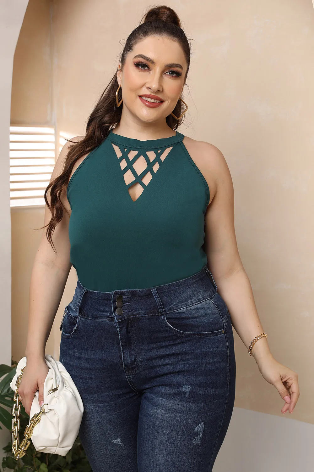 Plus Size Halter Neck Cutout Sleeveless Dress, image 7