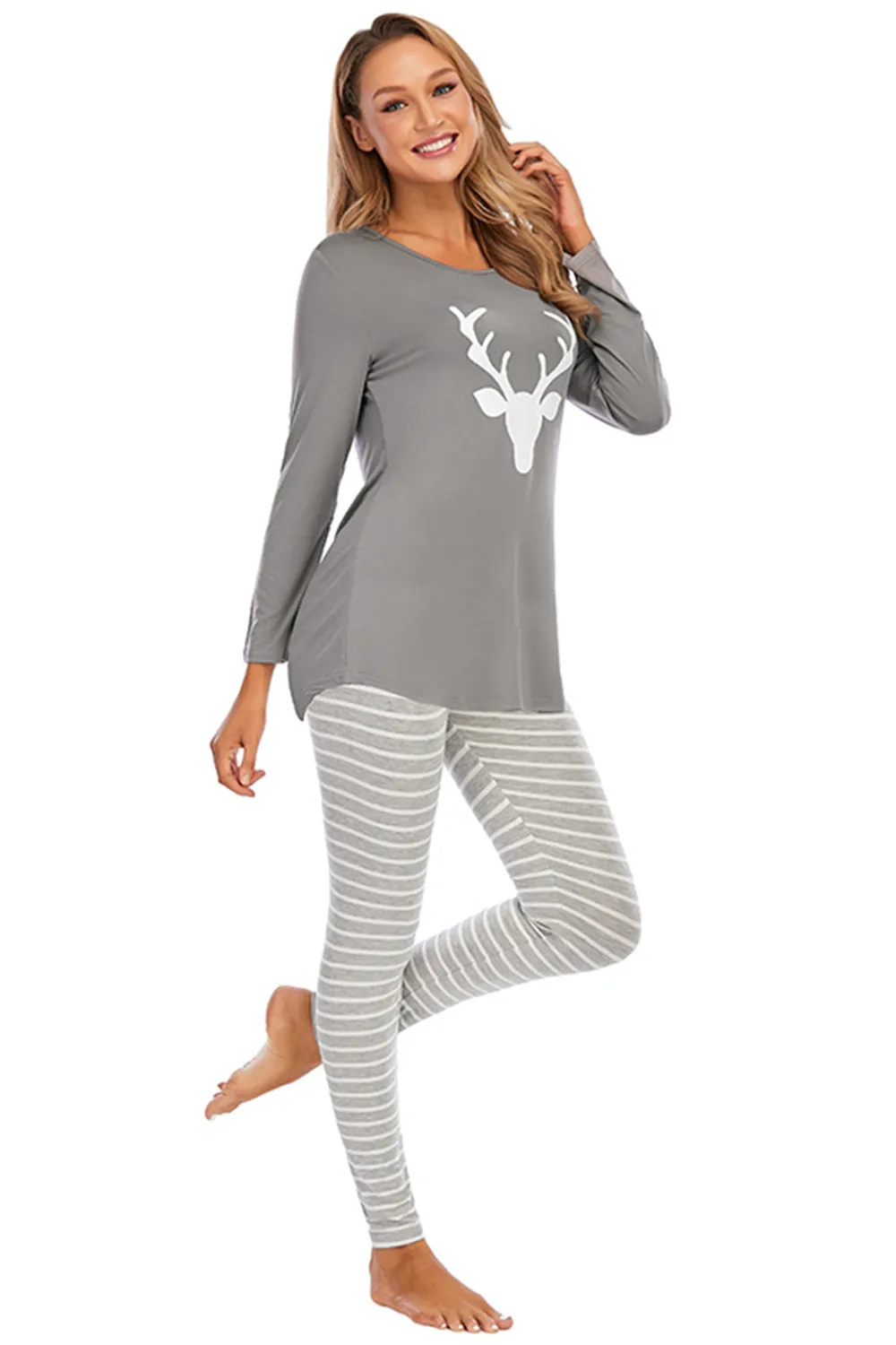 Graphic Round Neck Top and Striped Pants Set, image 3