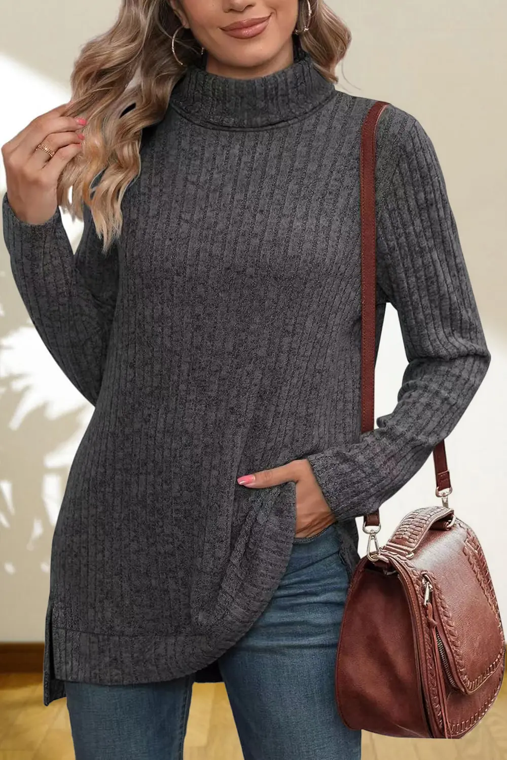 Turtleneck High Low Top, image 21