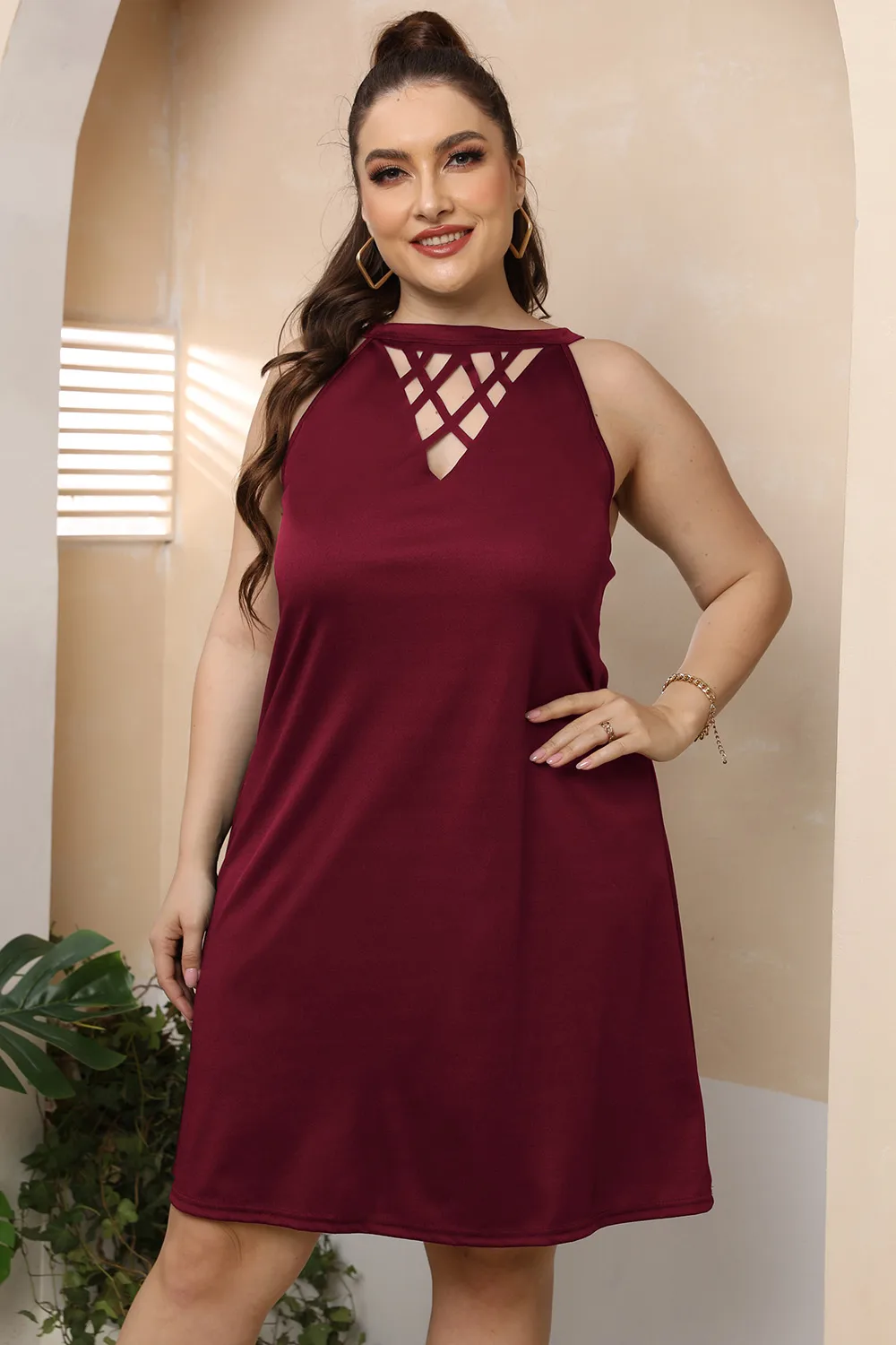 Plus Size Cutout Round Neck Sleeveless Dress, image 6