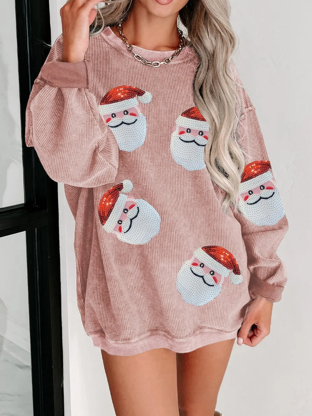 Sequin Santa Patch Ribbed Sweatshirt, image 4