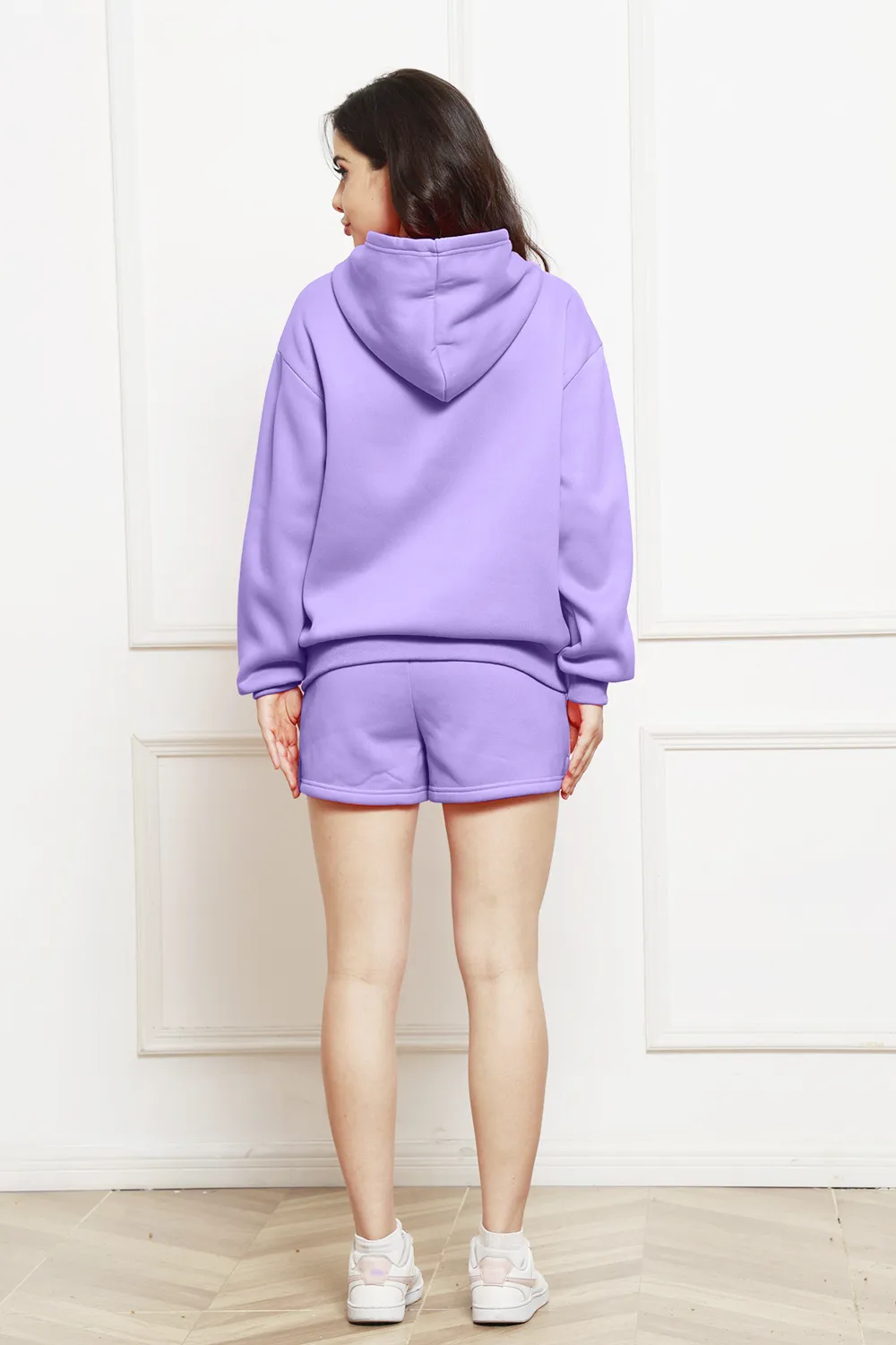 Drop Shoulder Long Sleeve Hoodie and Shorts Set, image 24