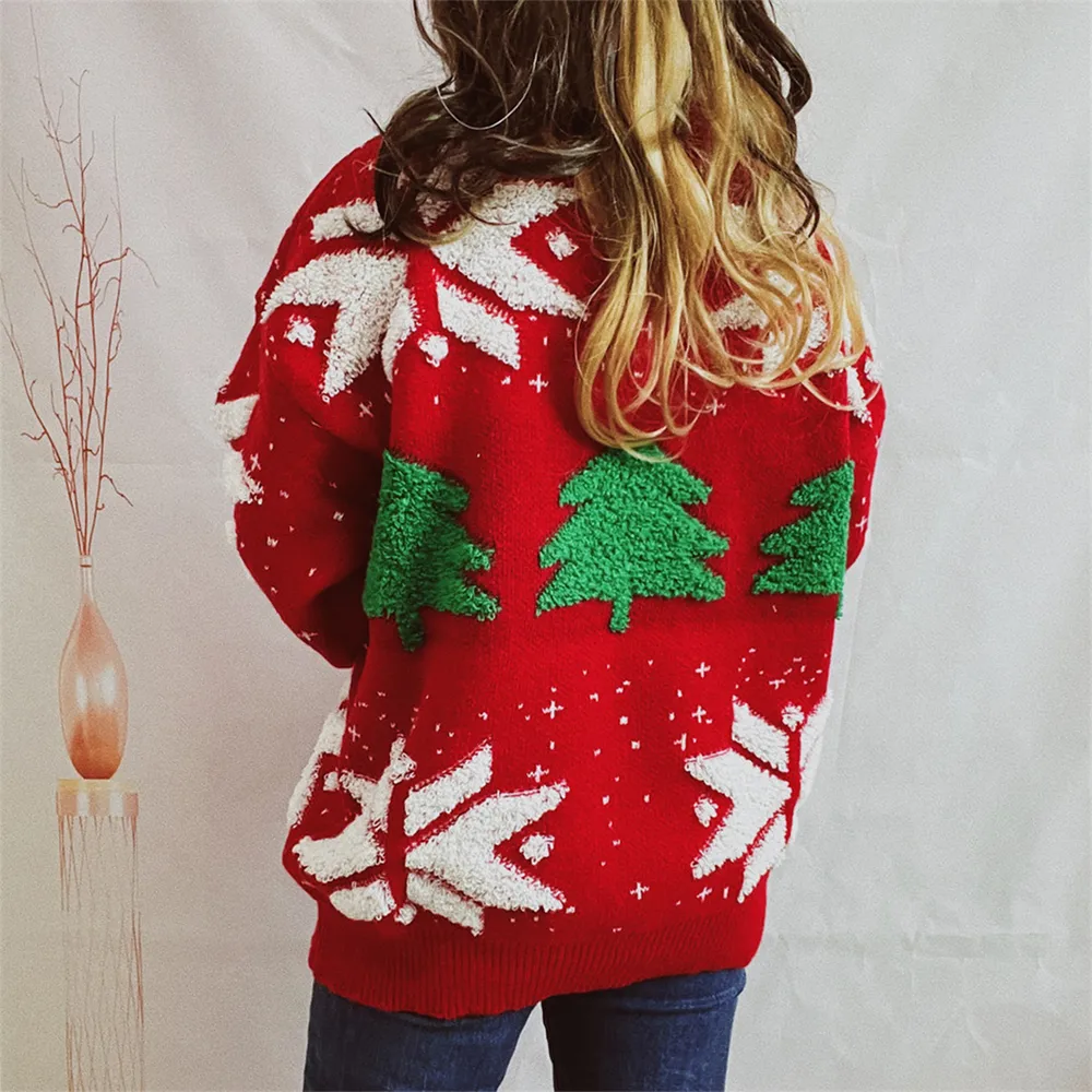 Snowflake Round Neck Long Sleeve Sweater, image 3