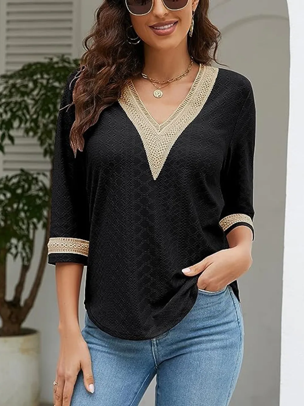 V-Neck Eyelet Blouse, image 2