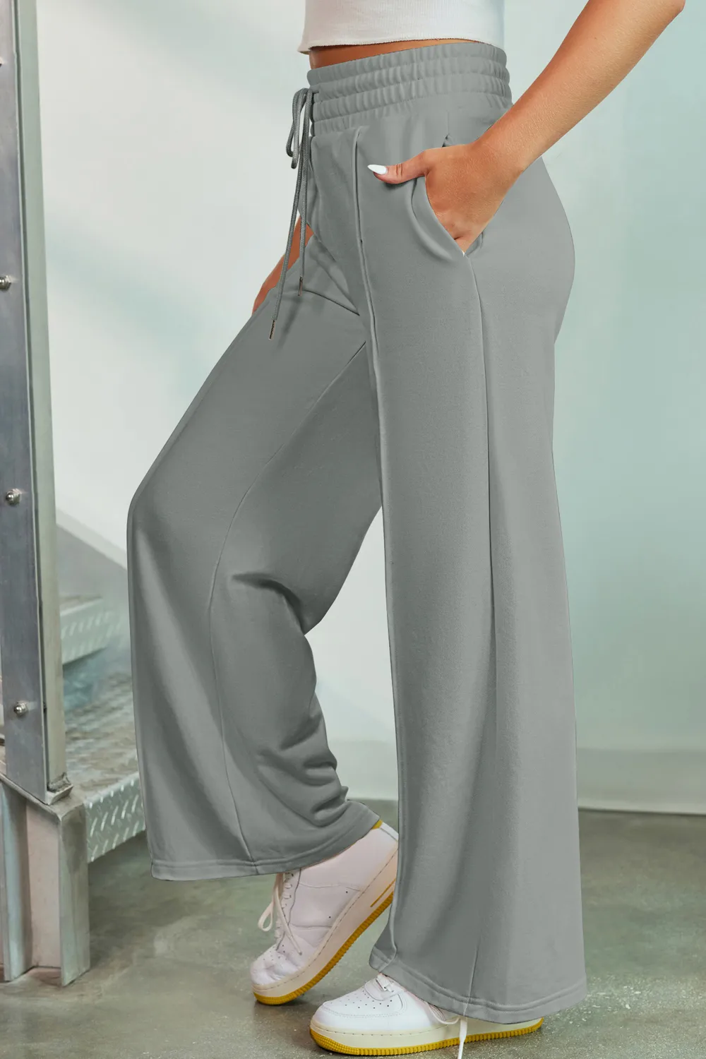 Drawstring Wide Leg Pants with Pockets, image 3