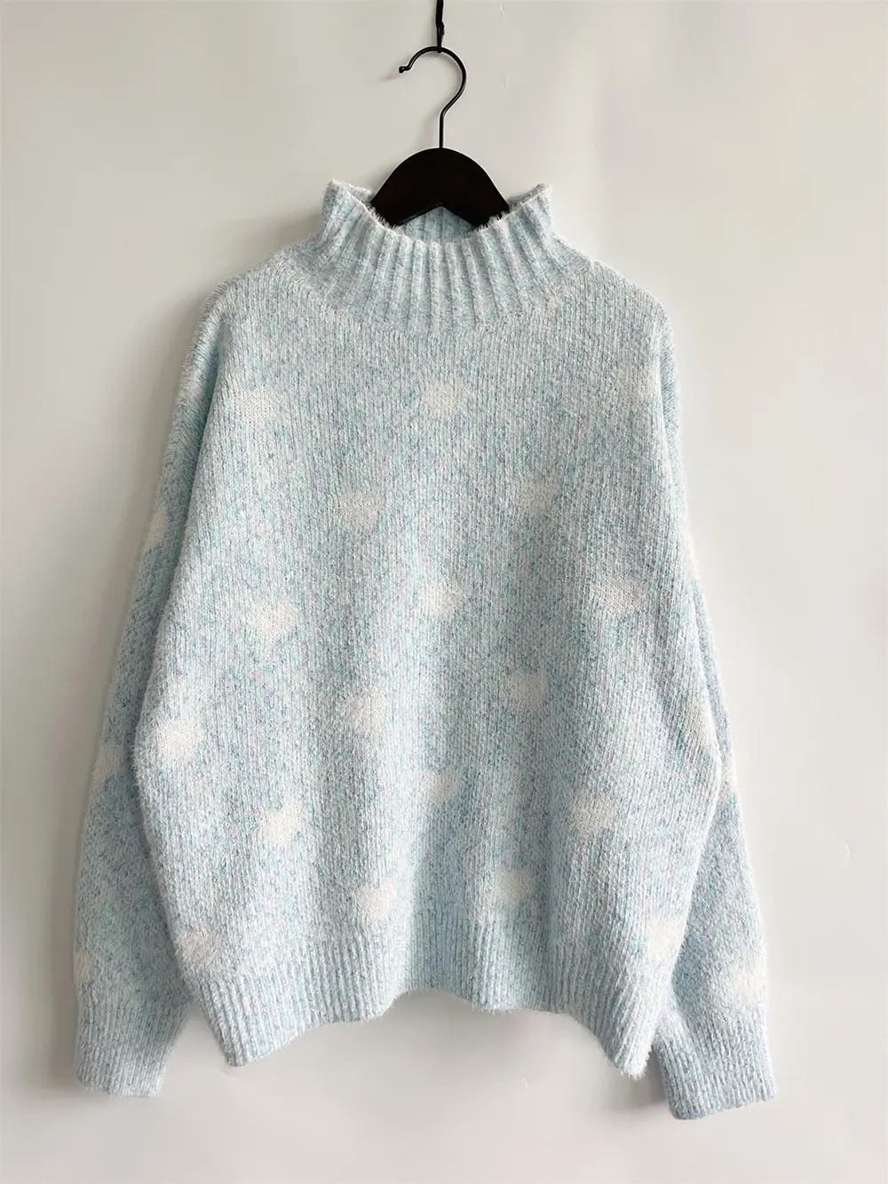 Heart Heathered Turtleneck Drop Shoulder Sweater, image 8